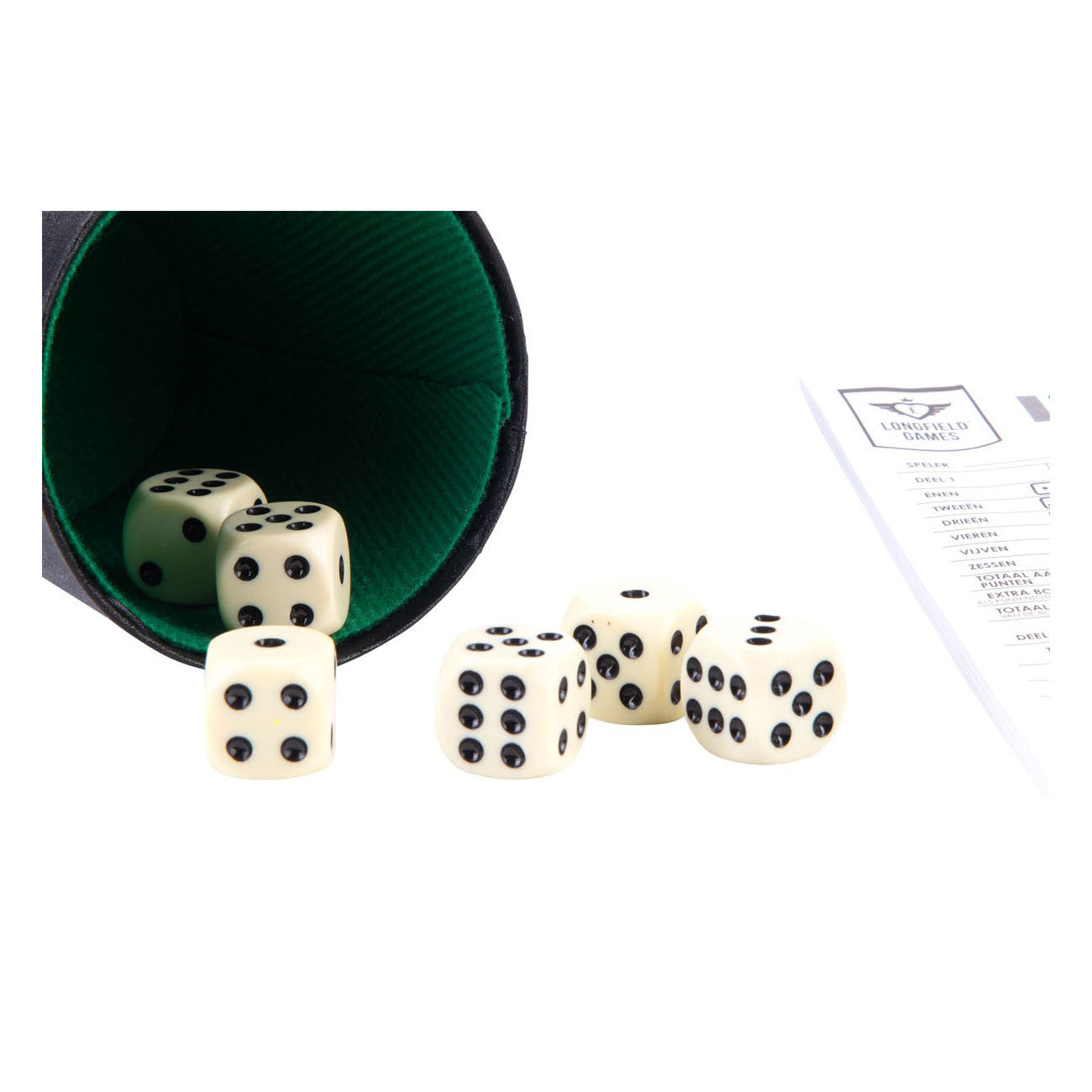 Longfield dobbelset beker+ 6 dobbelstenen