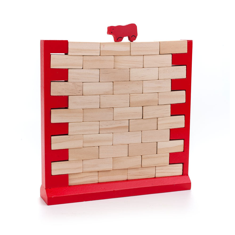 Houten evenwichtsspel vallende muur