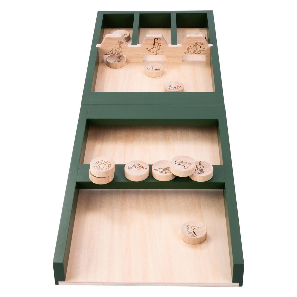Longfield - Longfield Tweedelige sjoelbak kinder dino thema – 80 cm – inclusief katoenen opbergtas – educatief & gezelschapsspel voor kinderen –