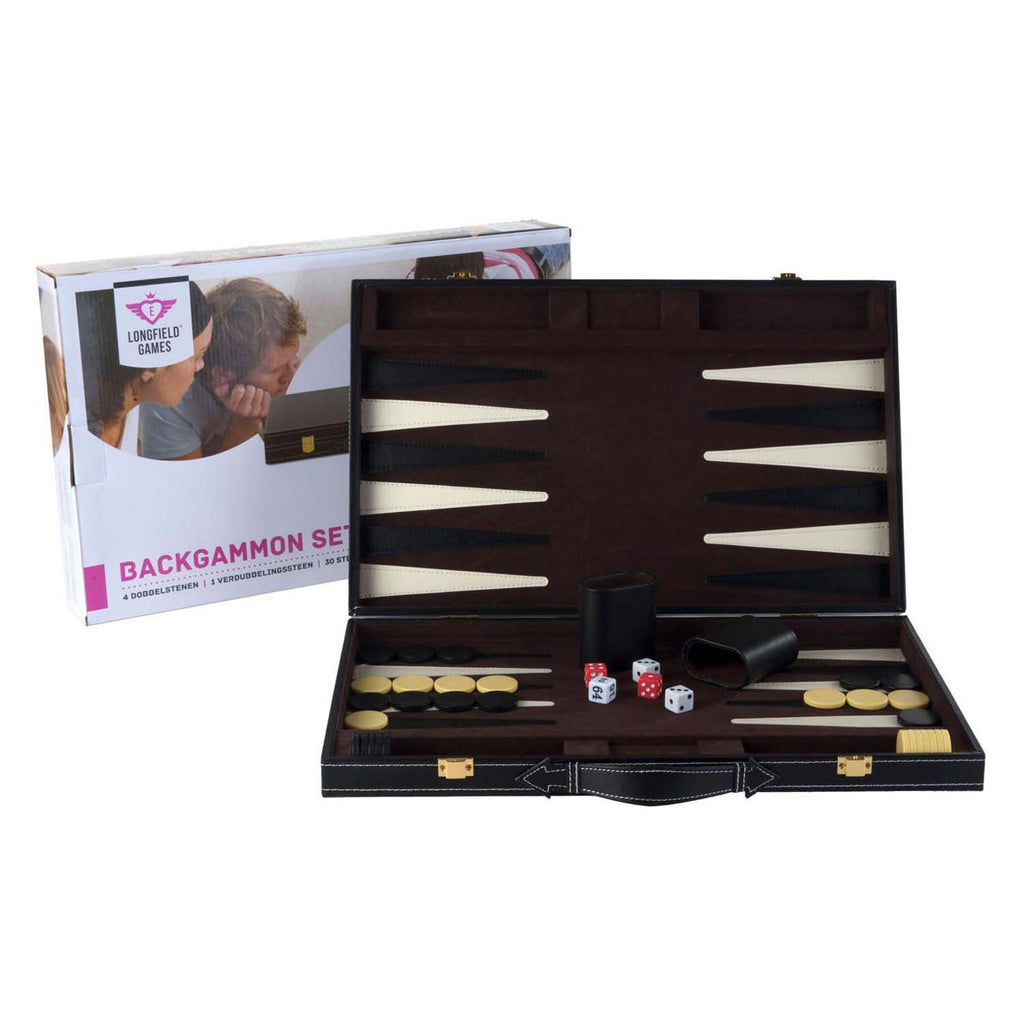 Engelhart - Engelhart Backgammon 18 inch - bruin & ivoor gestikt bord - zwarte koffer met handvat - luxe reiseditie -