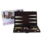 Engelhart - Engelhart Backgammon 18 inch - bruin & ivoor gestikt bord - zwarte koffer met handvat - luxe reiseditie -