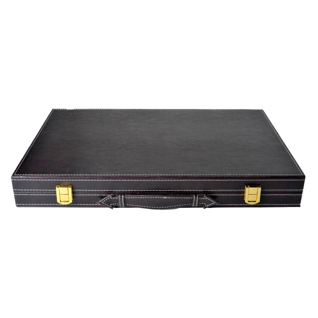 Engelhart - Engelhart Backgammon 18 inch - bruin & ivoor gestikt bord - zwarte koffer met handvat - luxe reiseditie -