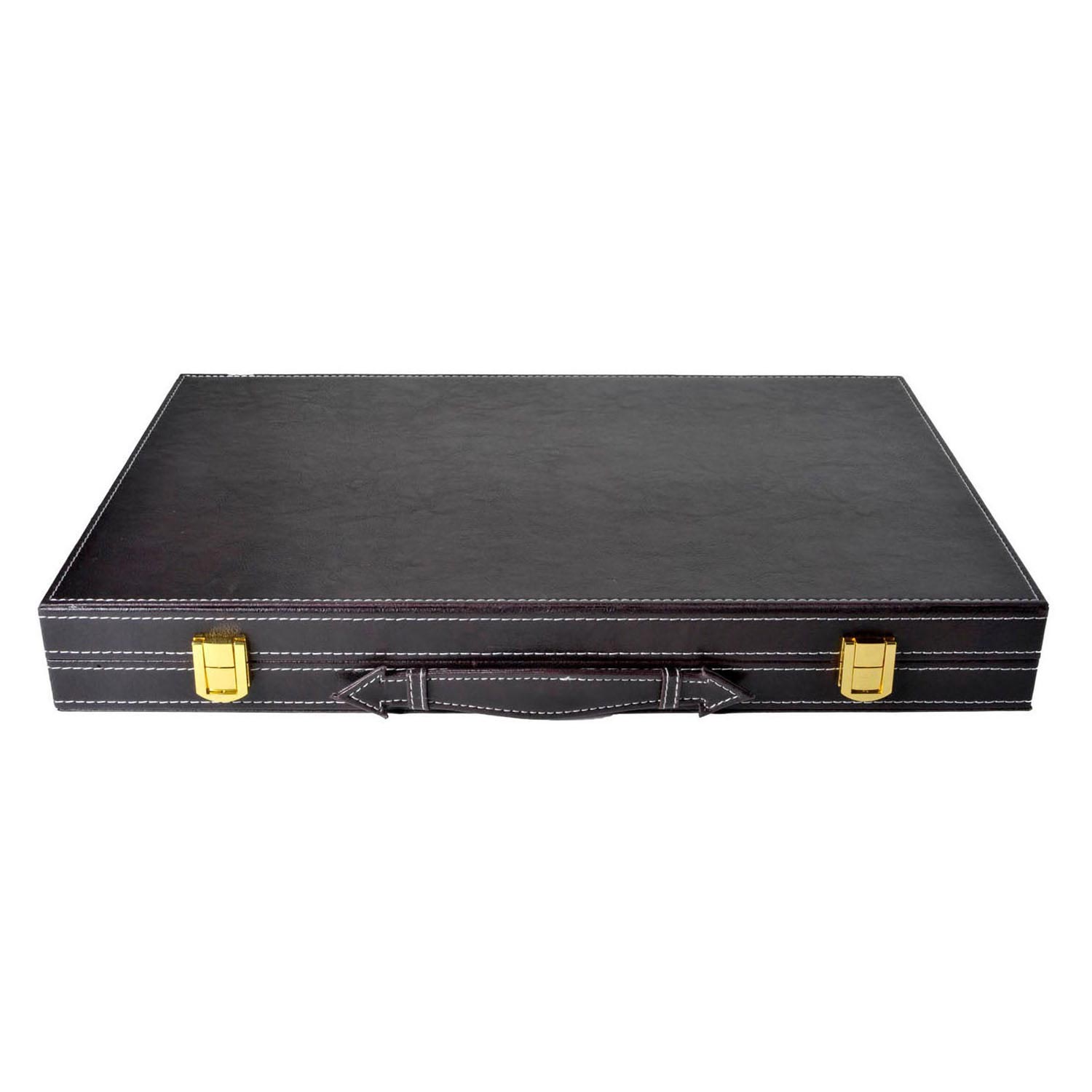 Engelhart - Engelhart Backgammon 18 inch - bruin & ivoor gestikt bord - zwarte koffer met handvat - luxe reiseditie -