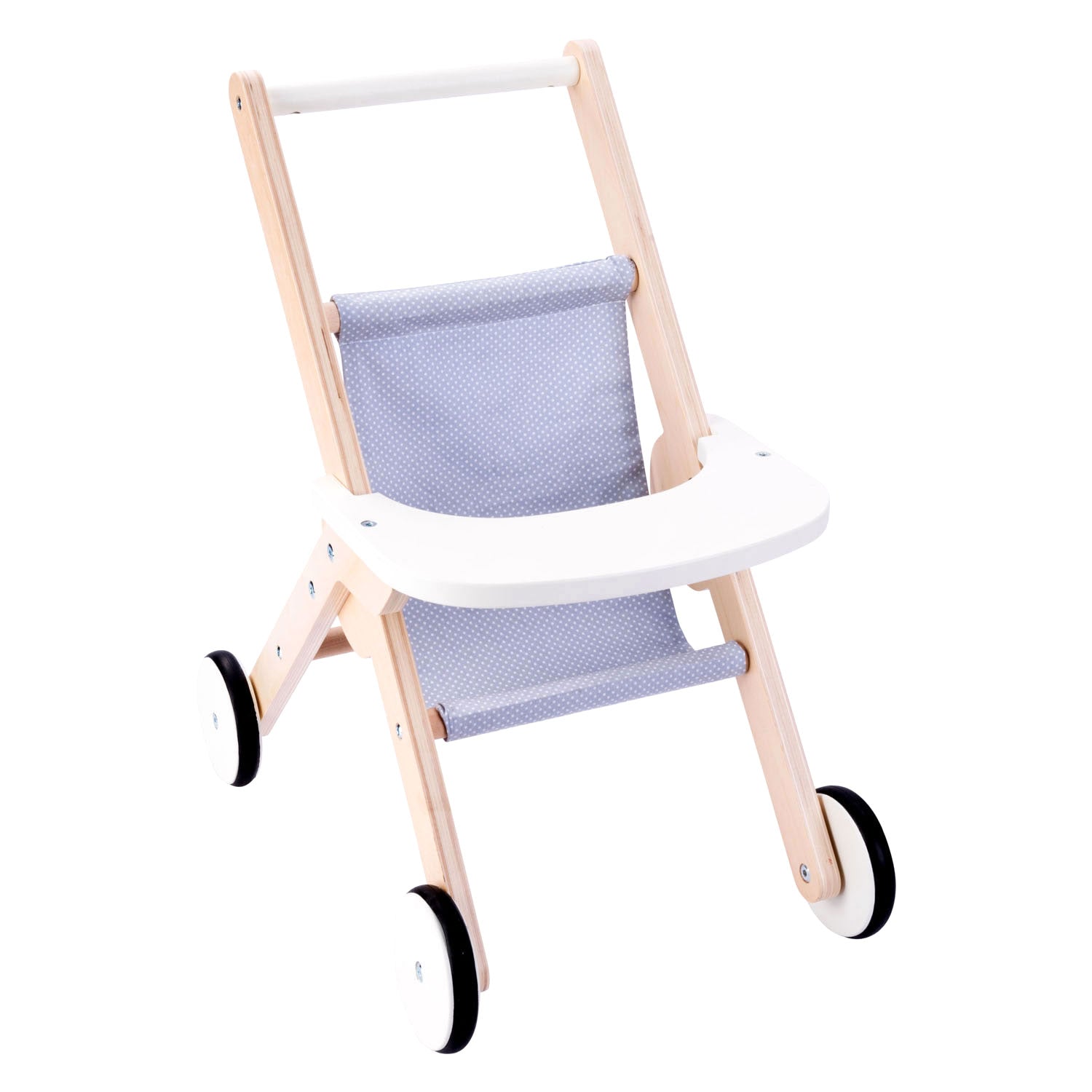 Angel toys houten poppenwandelwagen grijs blauw