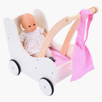 Houten poppenloopwagen roze wit