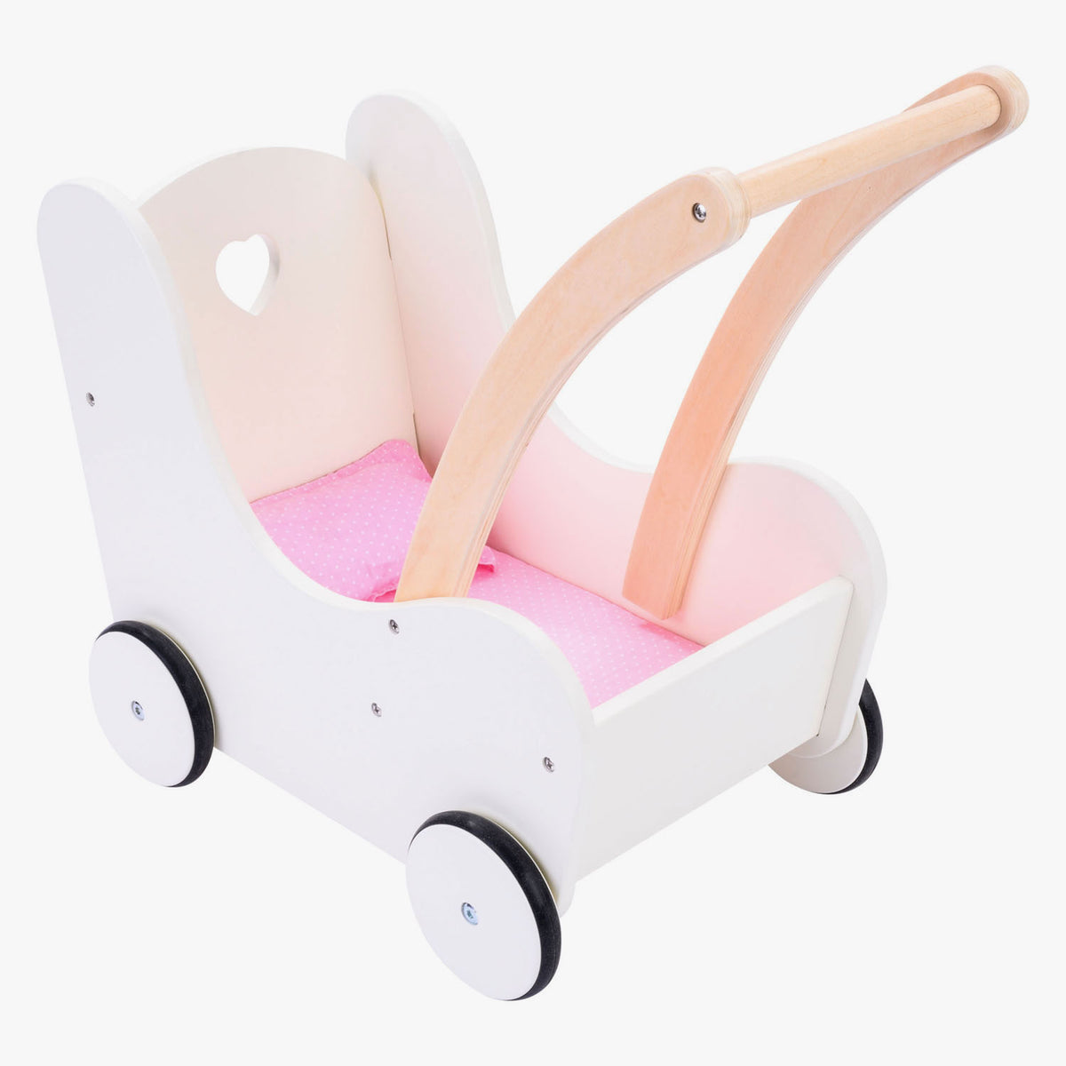 Houten poppenloopwagen roze wit