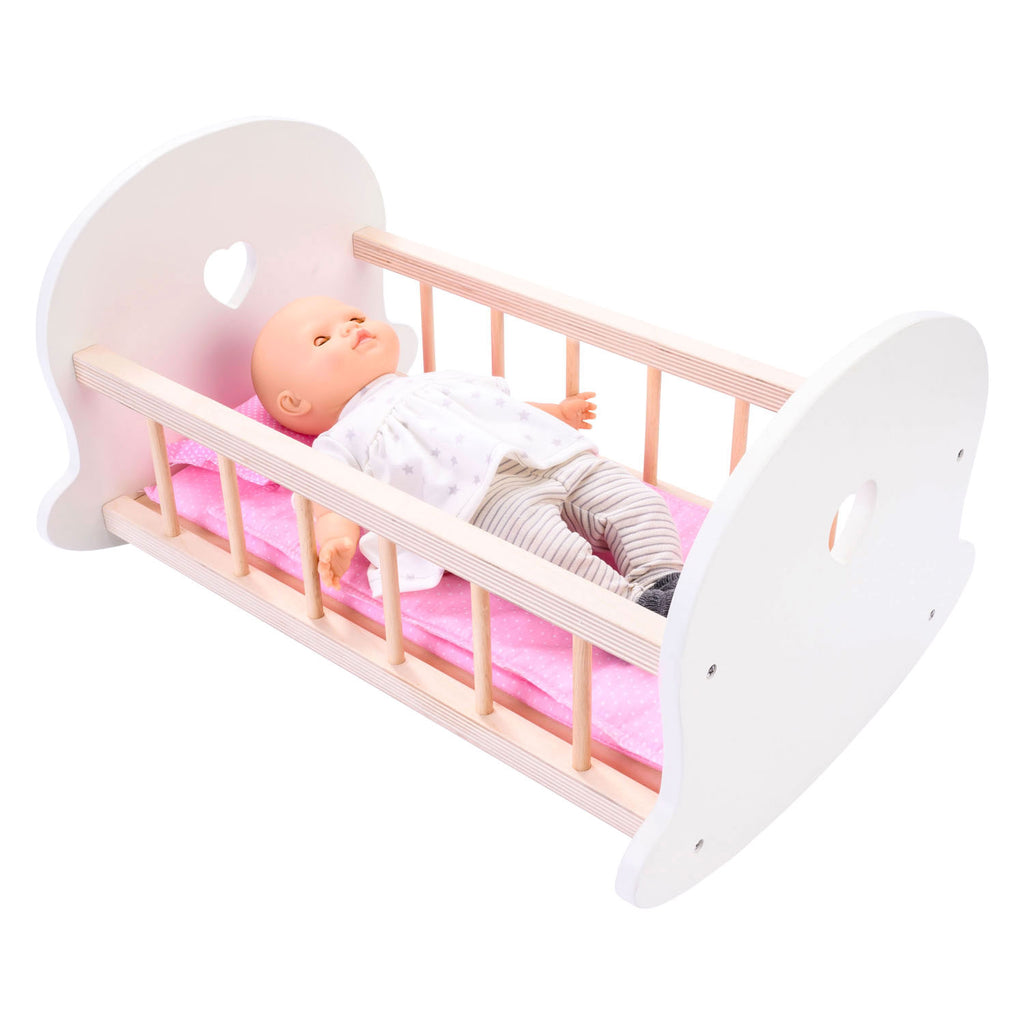 - Poppenbedje Schommelwieg Roze/Wit