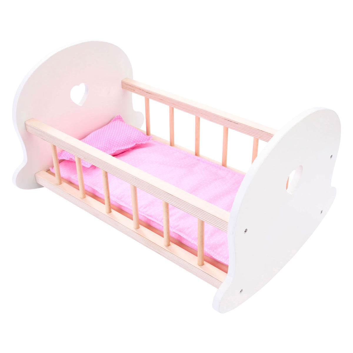 - Poppenbedje Schommelwieg Roze/Wit