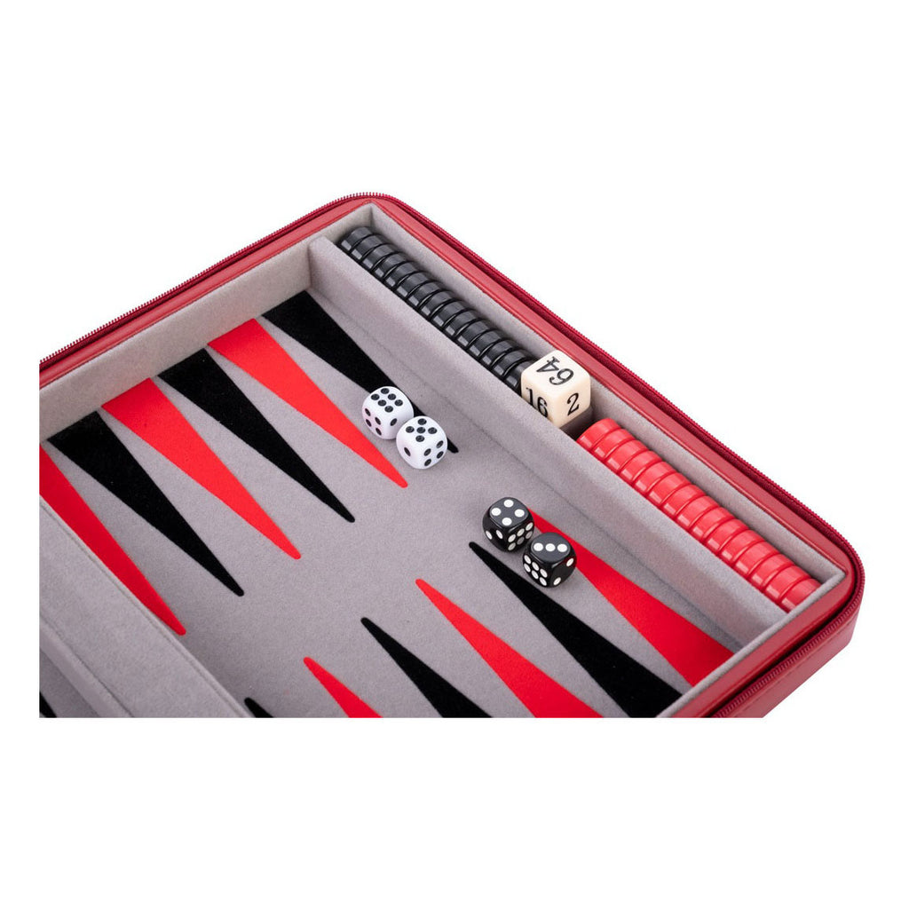 Backgammon reisspel met rits - rood