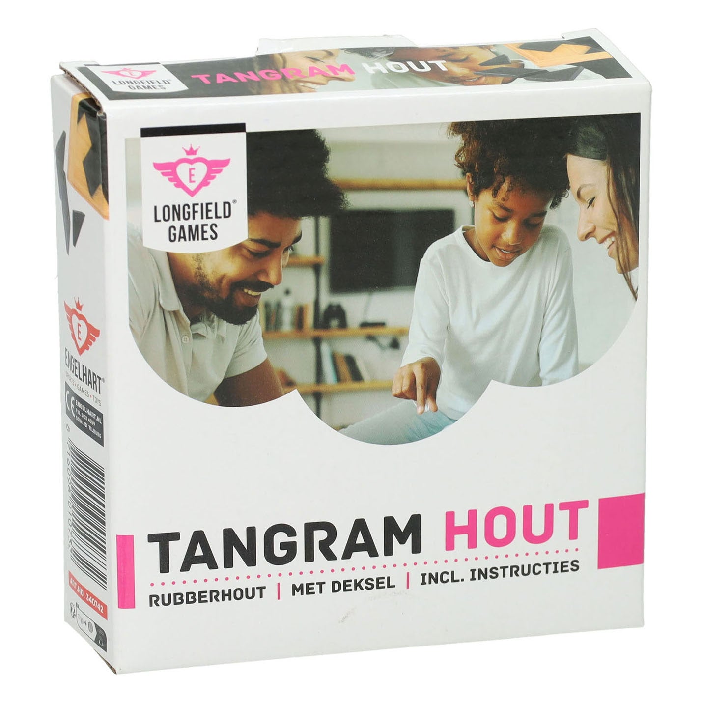 Longfield - Longfield Tangram - blank hout - rubberhout - inclusief voorbeelden en oplossingen - doosje - 13 x 13 cm - engelhart