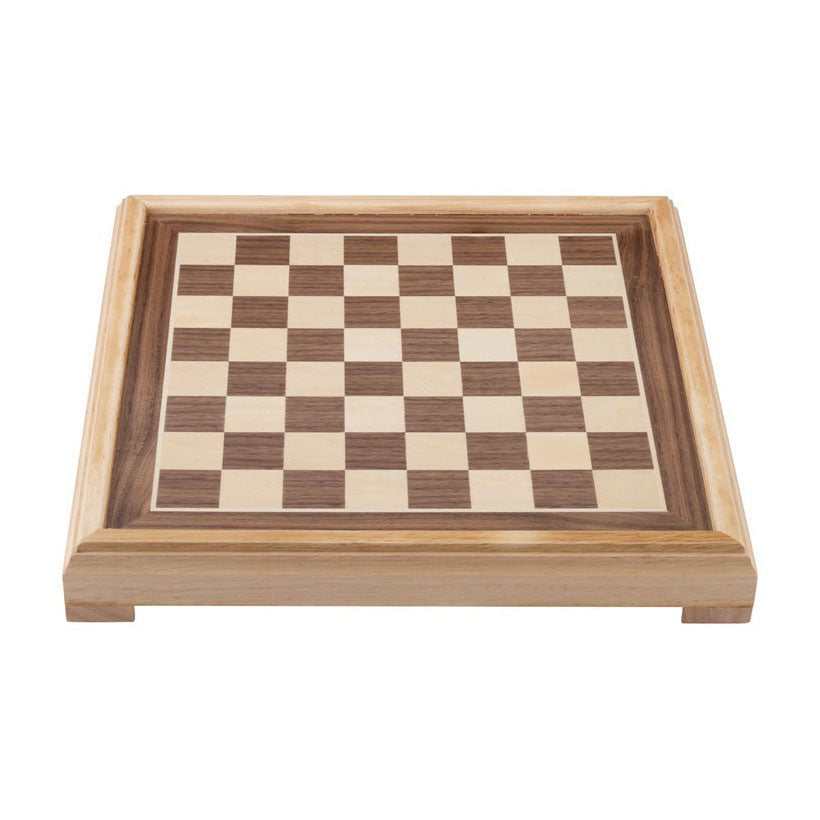 Engelhart - Engelhart Schaakset 40x40 cm – luxe houten schaakbord ingelegd esdoorn & walnoot fineer – koning 77 mm – met opbergsysteem – inclusief colourbox – houten schaakstukken & bord –