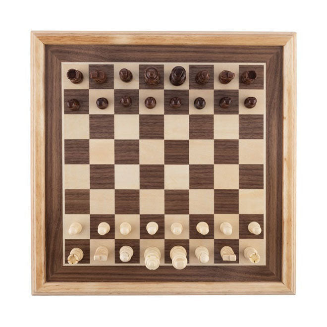Engelhart schaakset 40x40 cm – luxe houten schaakbord ingelegd esdoorn walnoot fineer – koning 77 mm – met opbergsysteem – inclusief colourbox – houten schaakstukken bord –