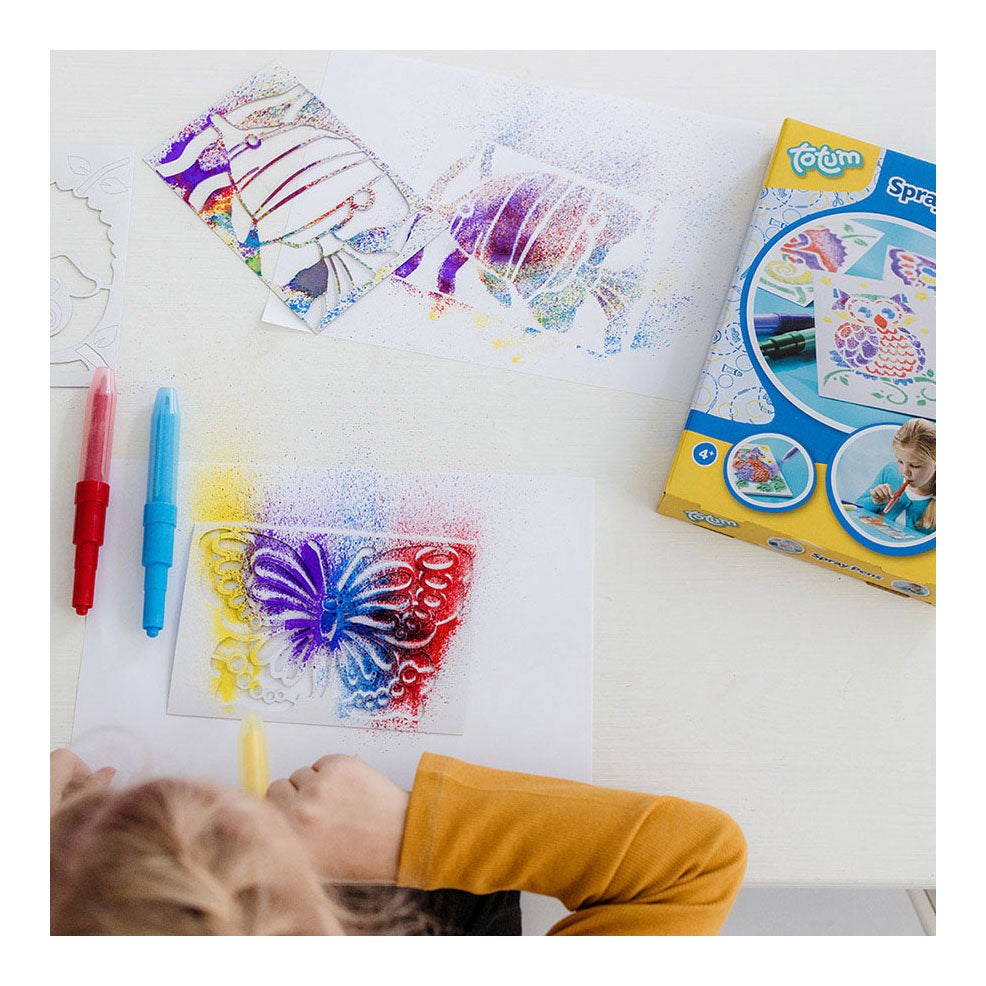 Totum - Totum spraypens 5 blaaspennen knutselset incl. unicorn en dieren sjablonen - creatief speelgoed vanaf 4 jaar - knutselen tekenen en schilderen cadeau tip