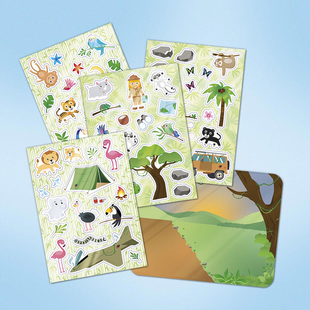 Totum verplaatsbare raamstickers - 45+ stuks - wilde dieren - met speelachtergrond - speelgoed kinderen - knutselen - voor meisjes en jongens - ook voor kleuters - vanaf 3 jaar