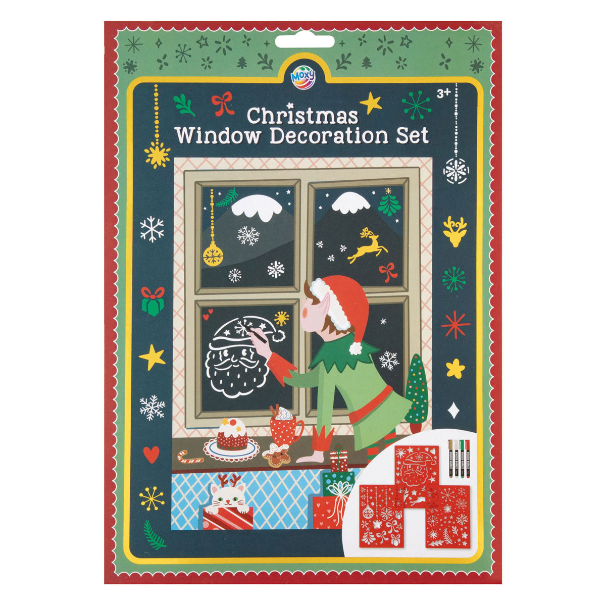 Creative Craft Group - Creative Craft Group Raam decoratie set kerstmis - 3 sjablonen en 4 viltstiften
