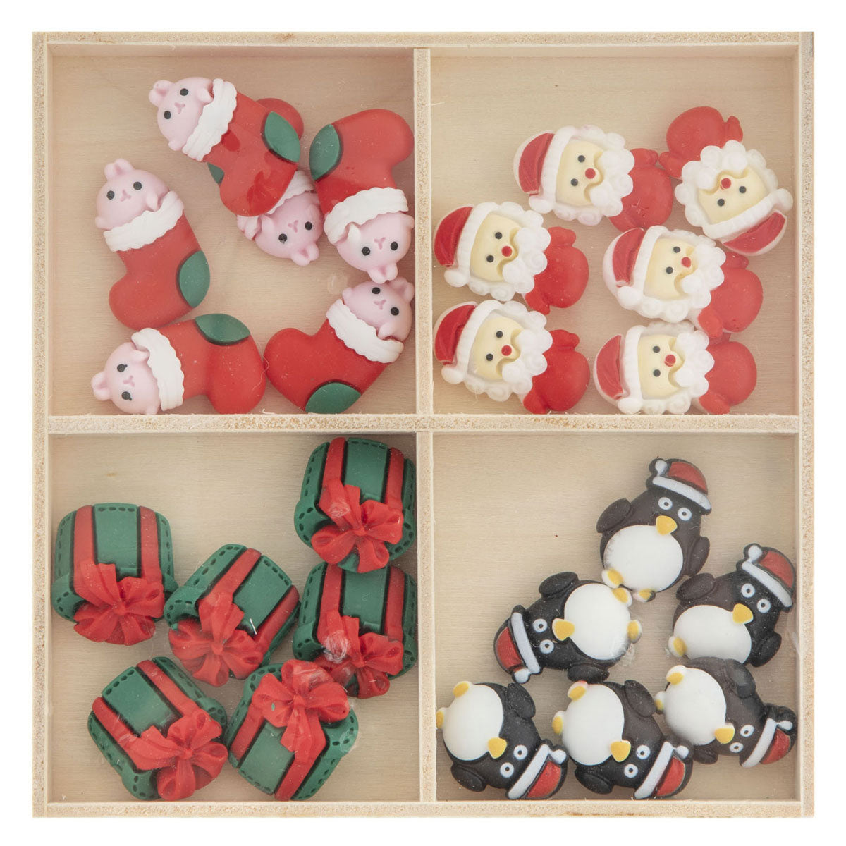 Creative Craft Group - Creative Craft Group Resin kerstmis figuren in houten doos - 24dlg.