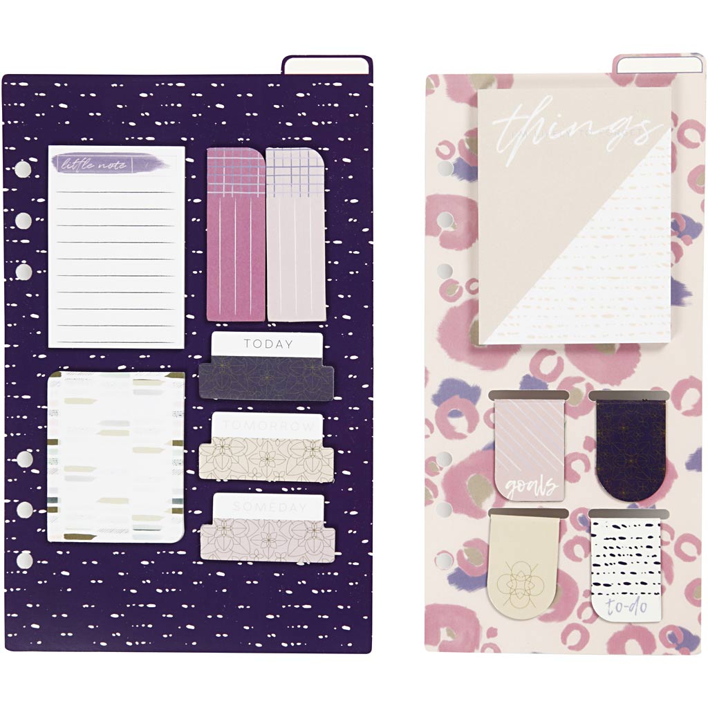 Post-it en boekenlegger set, afm 10,3x22 + 13,8x22 cm, goud, paars, roze, 2 vel 1 doos