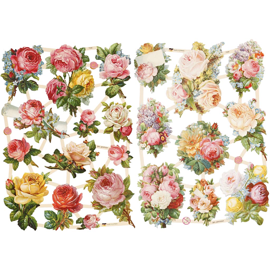Vintage plaatjes, rozen, vel 16,5x23,5 cm, 2 vel 1 doos