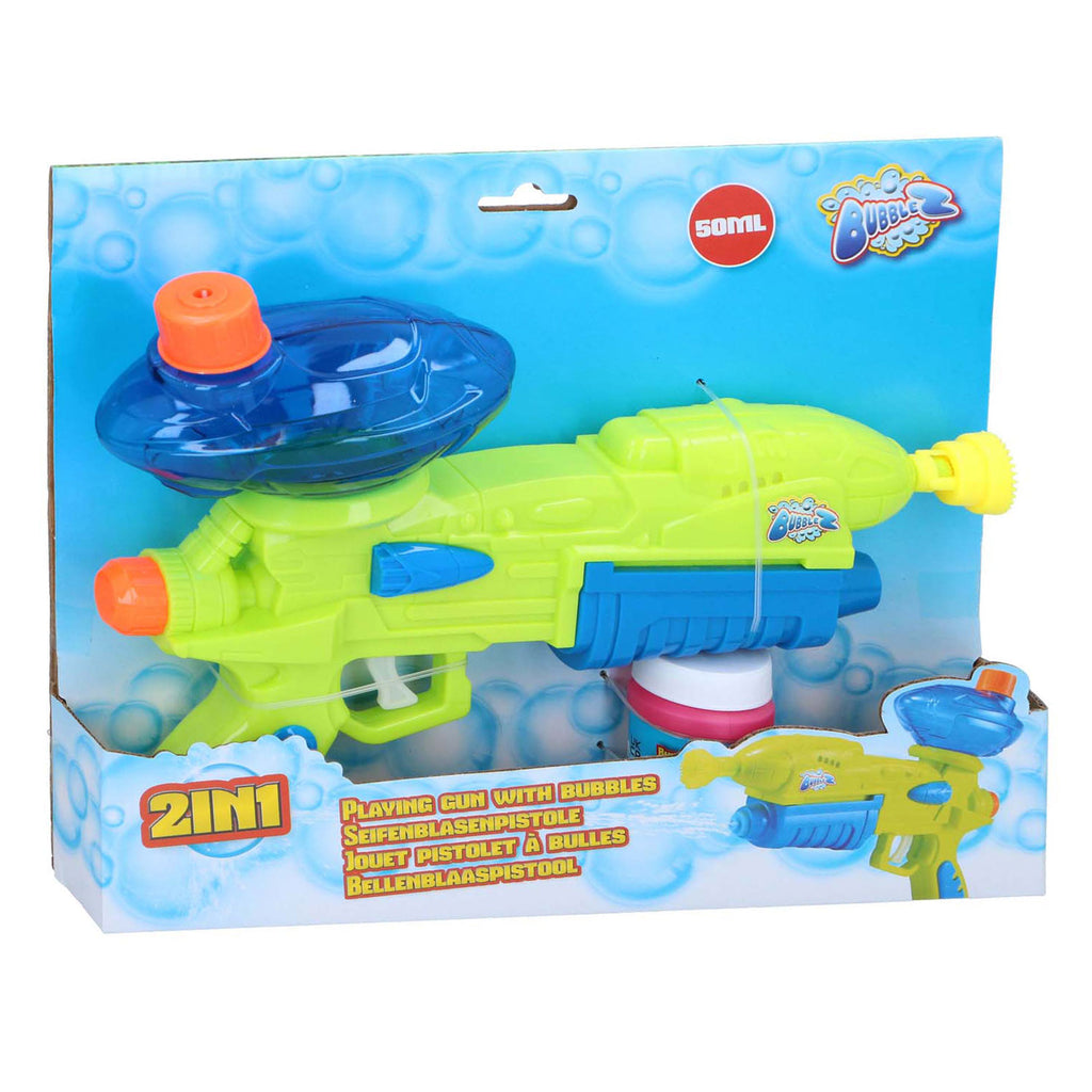 Bubblez 2-in-1 waterpistool en zeepbellen bellenmachine buitenspellen voor kinderen speelgoedbellenset incl. 50 ml bellenvloeistof