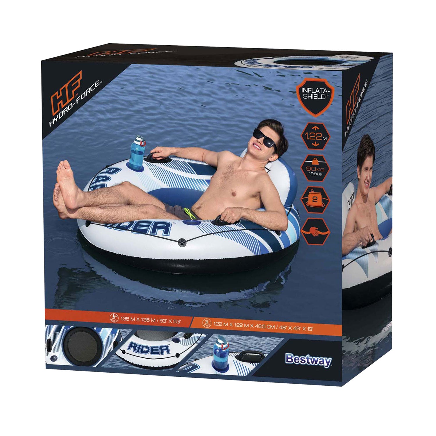 Bestway hydro force rapid rider single tube zwemring, 122cm