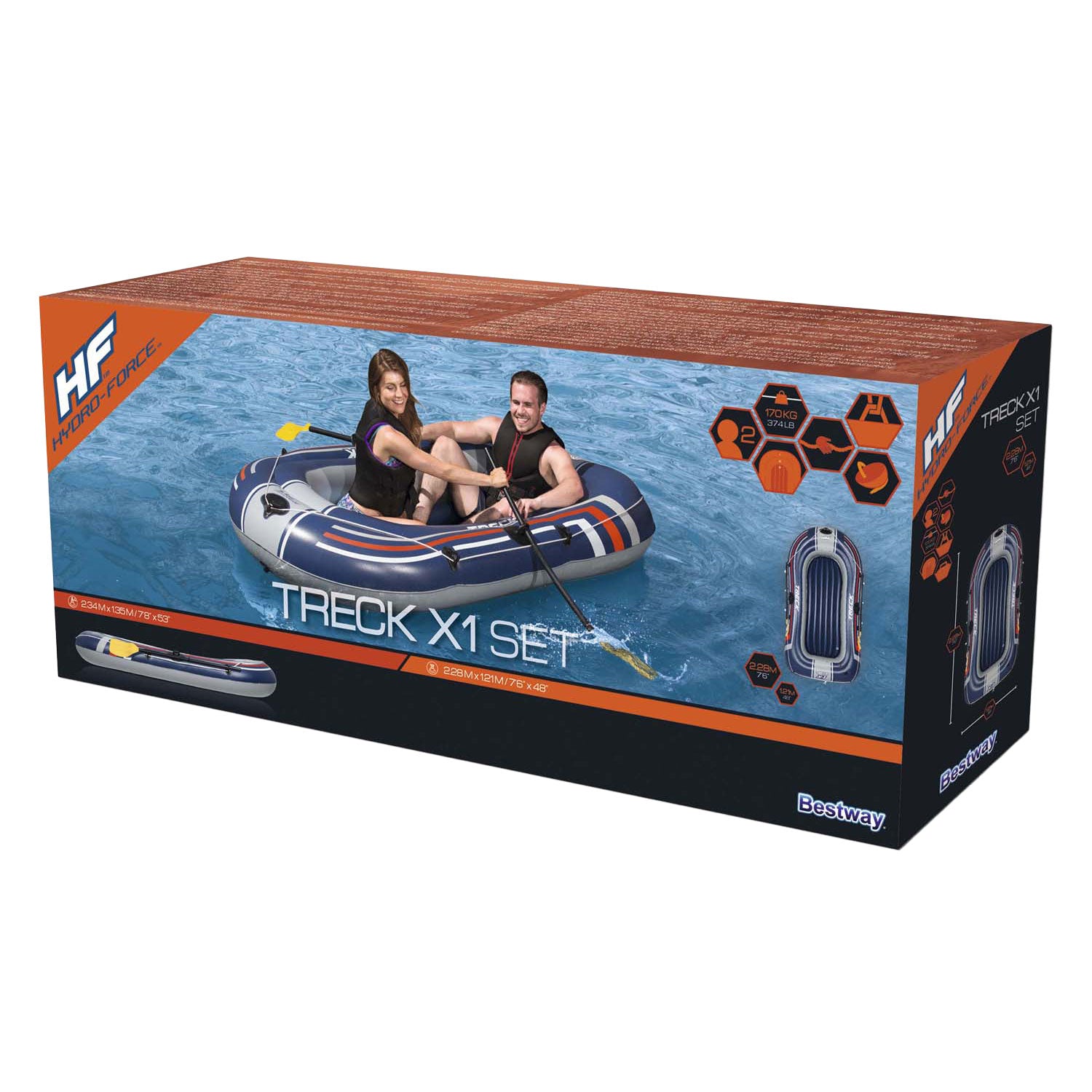 Bestway hydro-force opblaasboot met pomp en roeispanen blauw