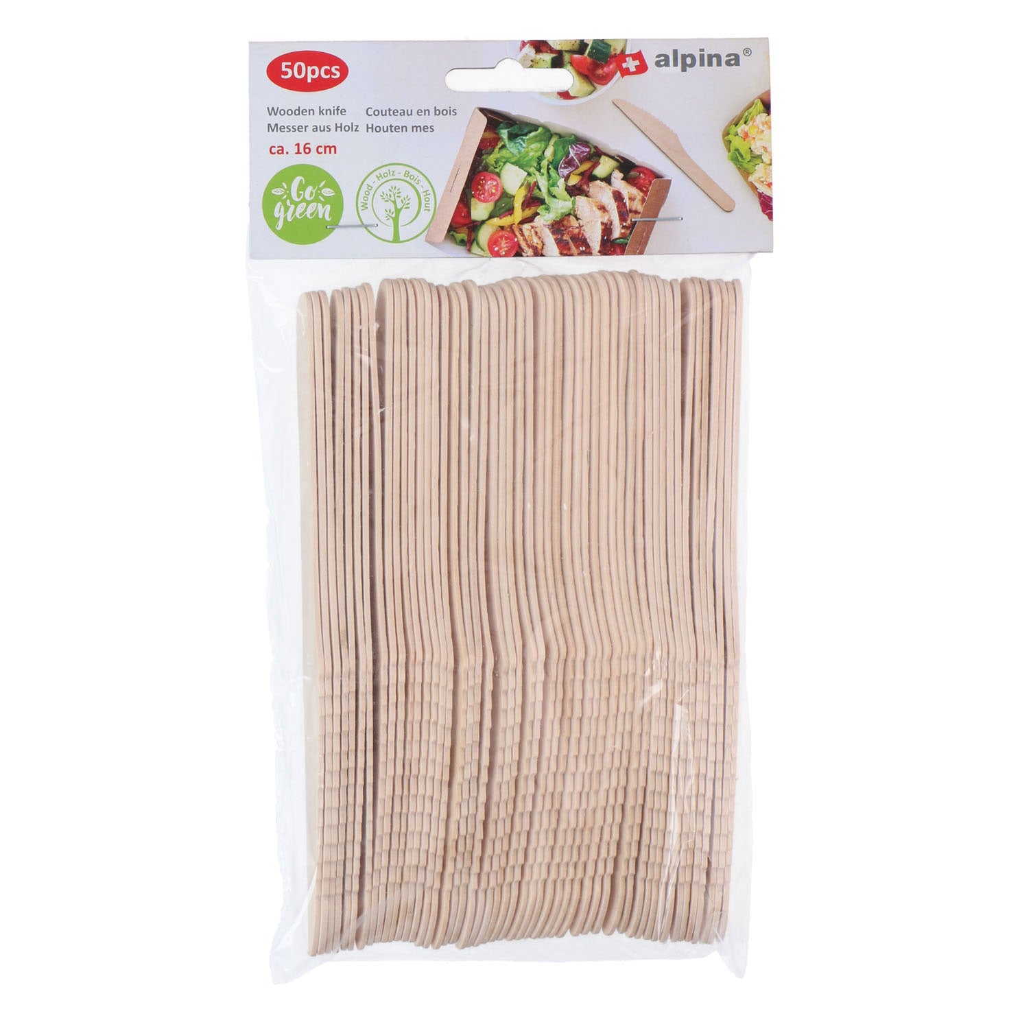 Wegwerp mes hout 16cm, 50st.