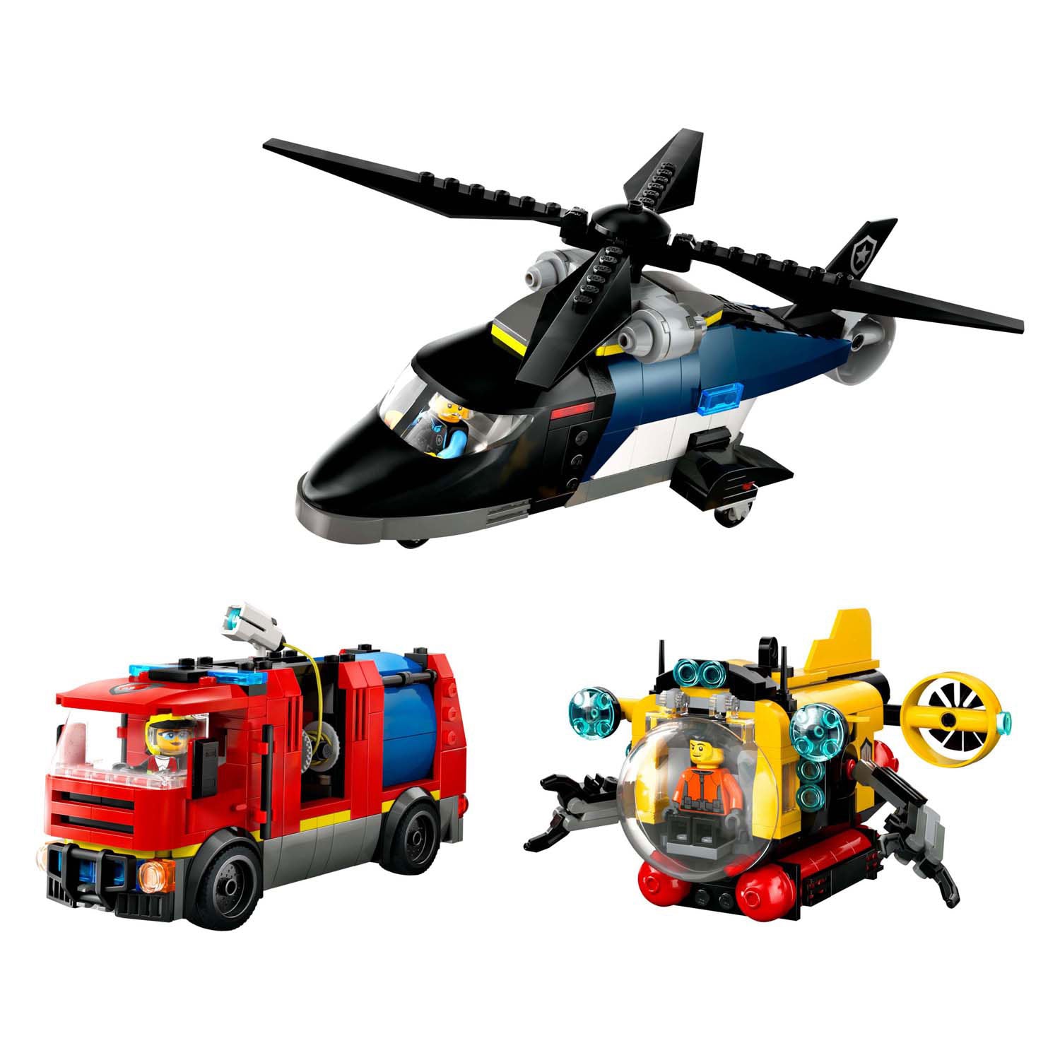 LEGO - city 60462 helikopter brandweerauto en onderzeeer remix