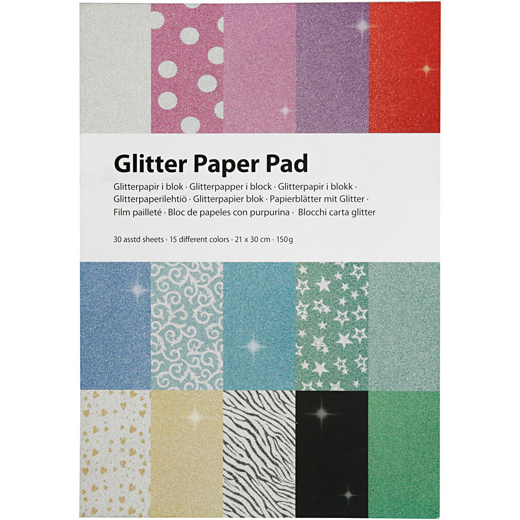 Creativ company glitterpapier blok a4 150gr, 30 vellen