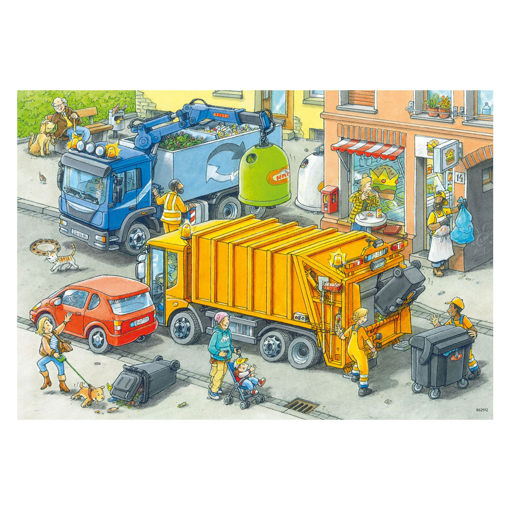Ravensburger - legpuzzel vuilniswagen en sleepwagen 2x24 stuks