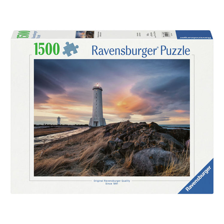 Ravensburger - legpuzzel prachtige lucht boven de vuurtoren van akranes ijsland 1500st.