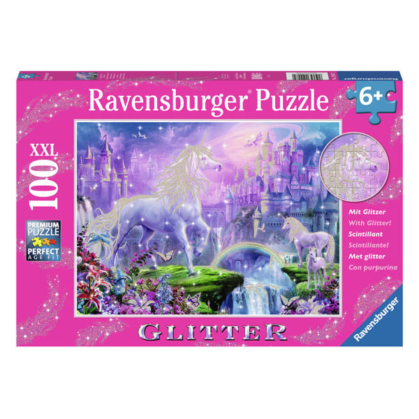 Ravensburger puzzel koninkrijk van de eenhoorns (glitter) - legpuzzel - 100 stukjes