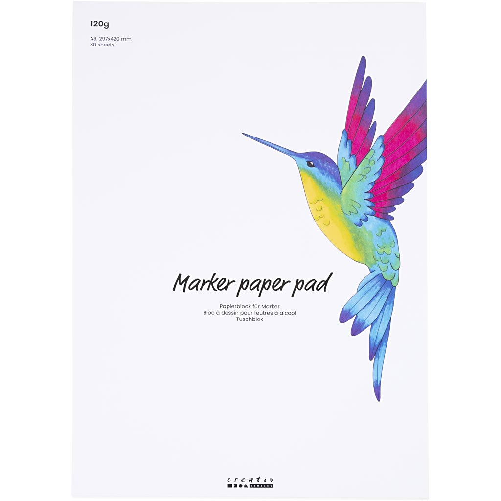 Creativ company papierblok voor stiften, a3, vel 297x420 mm, 120 gr, wit, 30 vel 1 doos