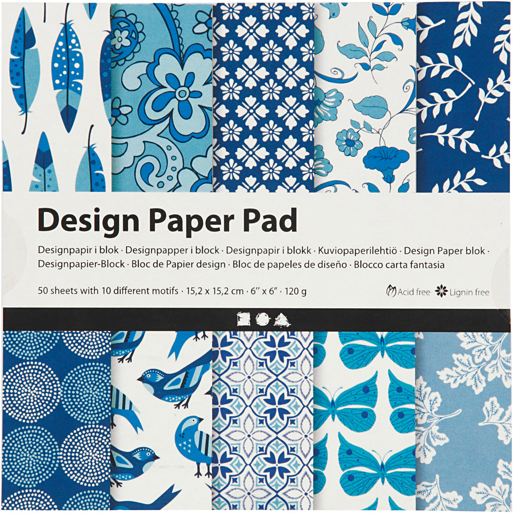Creativ company design papierblok, vel 15,2x15,2 cm, 120 gr, blauw, 50 vel 1 doos