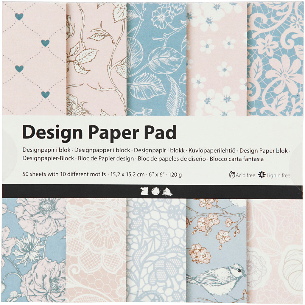 Design papierblok, vel 15,2x15,2 cm, 120 gr, roze, 50 vel 1 doos