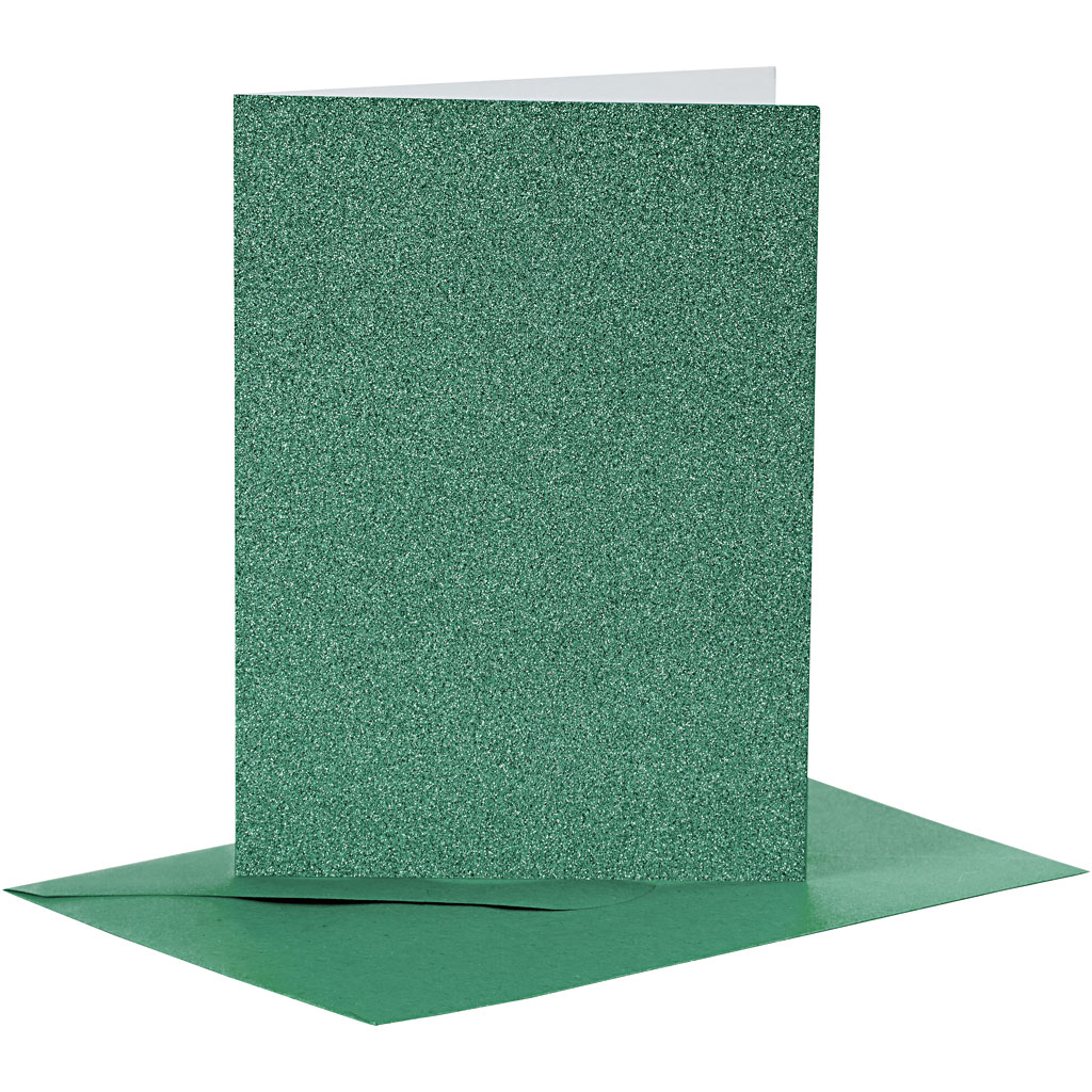 Creativ company kaarten en enveloppen 10,5x15cm glitter groen - 4st.