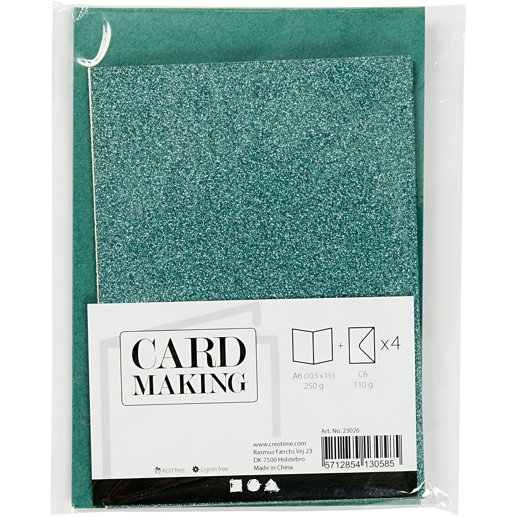 Creativ company kaarten en enveloppen 10,5x15cm glitter groen - 4st.