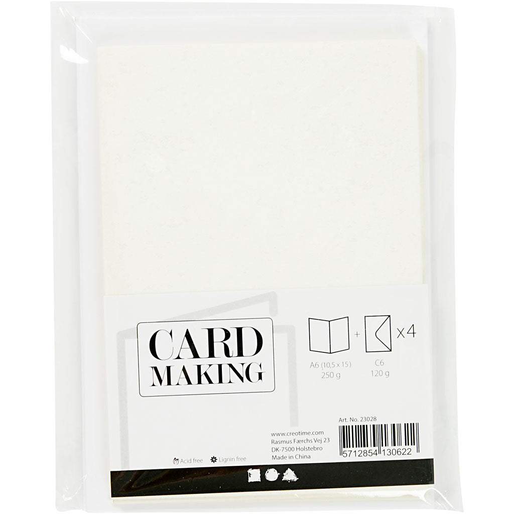 Creativ company kaarten en enveloppen 10,5x15cm glitter wit - 4st.