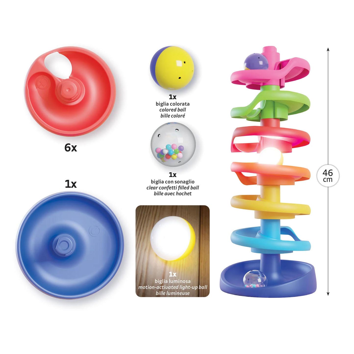 Quercetti spiraal ballentoren met lichtgevende bal, 10dlg.