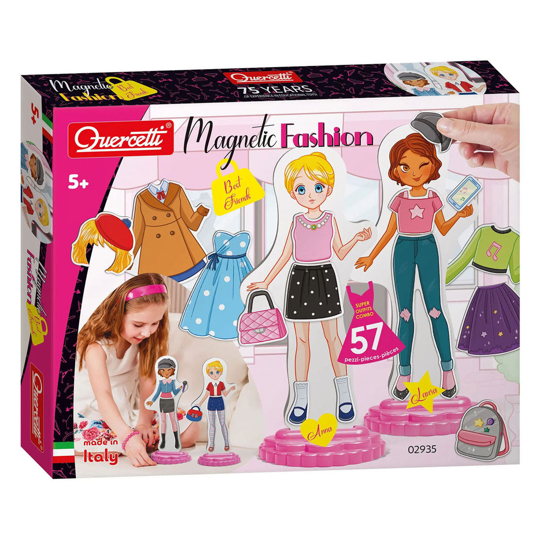 Quercetti - magnetische mode aankleedpop best friends - 57dlg.