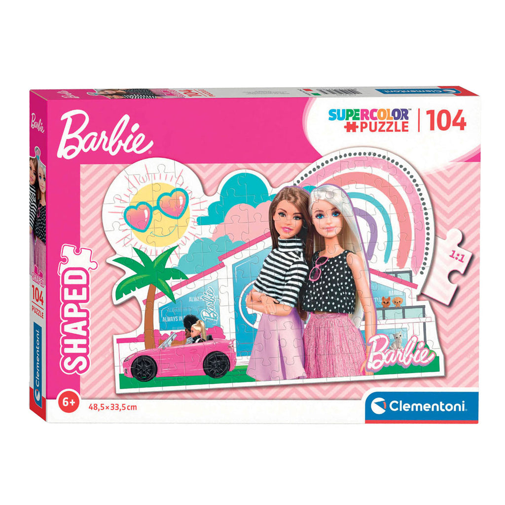 Clementoni legpuzzel super color - barbie roze auto, 104st.
