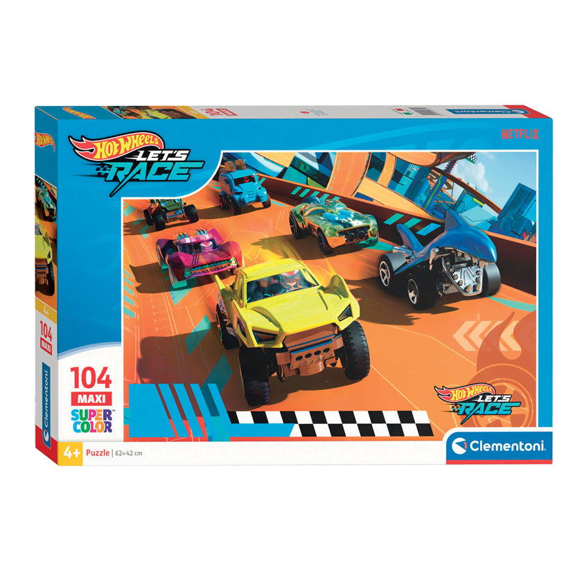 Clementoni - legpuzzel super color maxi hot wheels 104 stuks