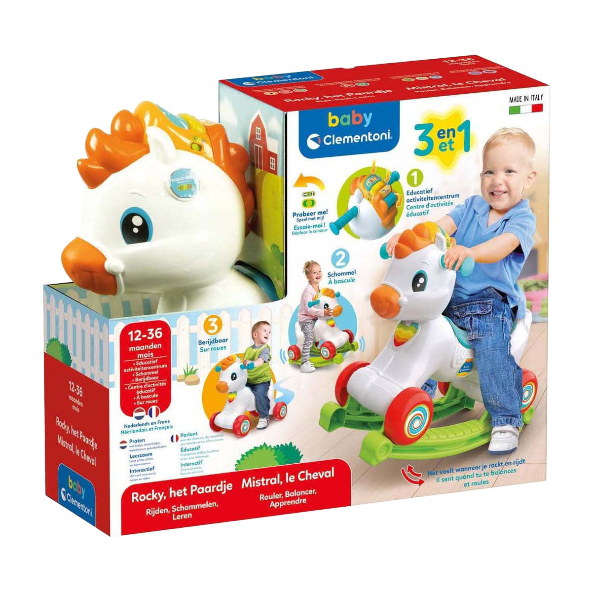 Clementoni - baby - rocky het hobbelpaardje 3in1