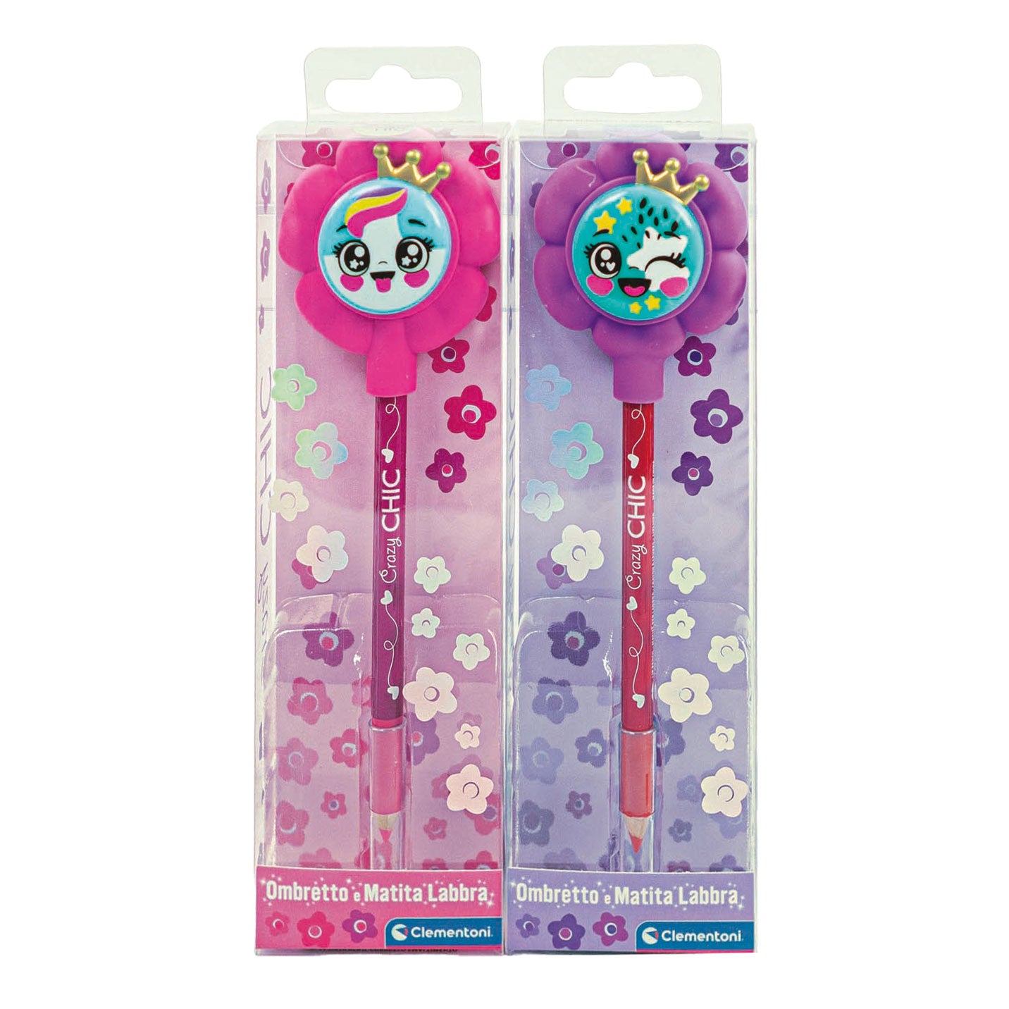 Clementoni crazy chic oogschaduw en lipliner bloem - roze paars