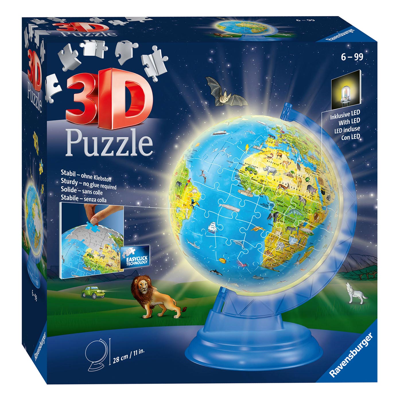 Ravensburger - xxl kinder globe night edition engelstalig 3d puzzel 180st.