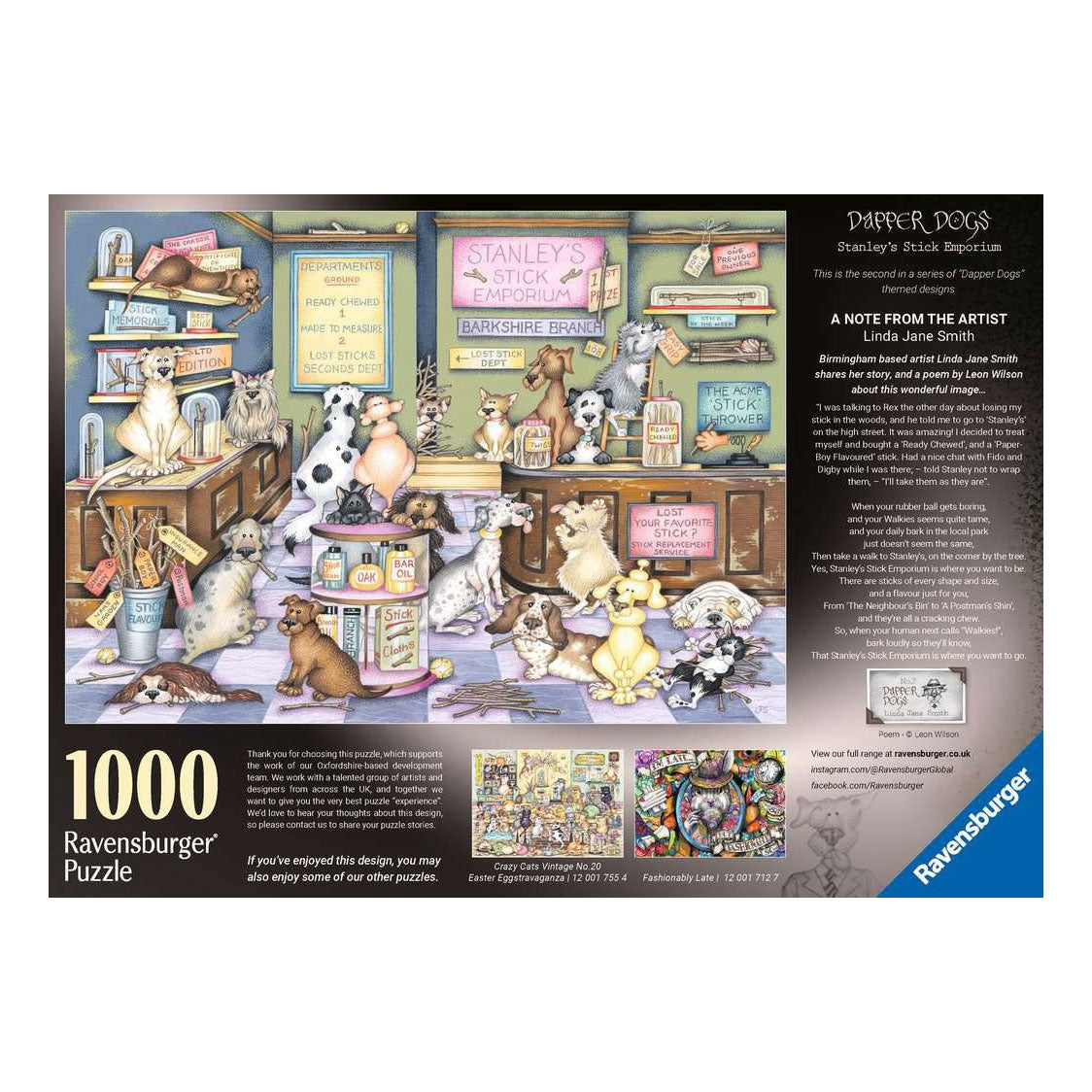 Ravensburger - – dapper dog's no.2: stanley stick 'em – legpuzzel – 1000 stukjes