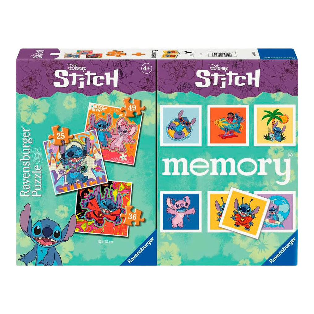 Ravensburger - stitch 3-in-1 puzzel en memory - 25-36-49st.