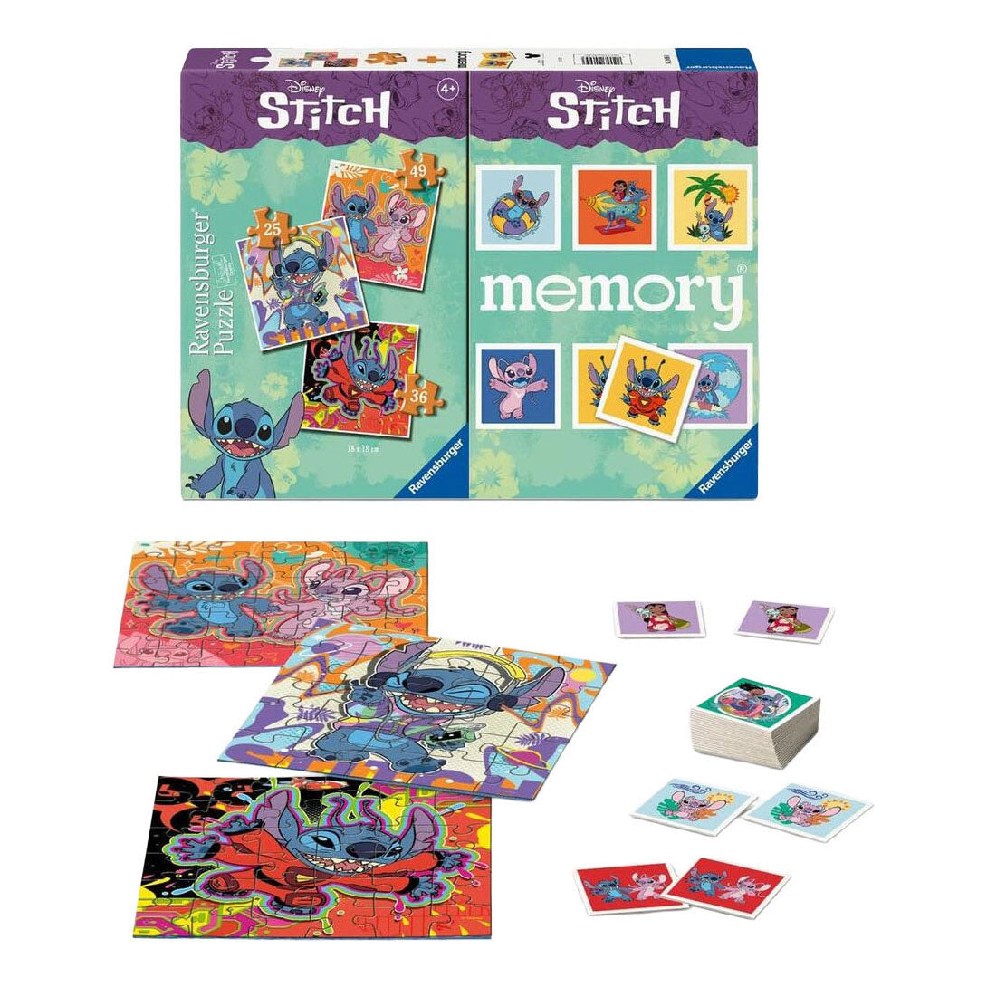 Ravensburger - stitch 3-in-1 puzzel en memory - 25-36-49st.