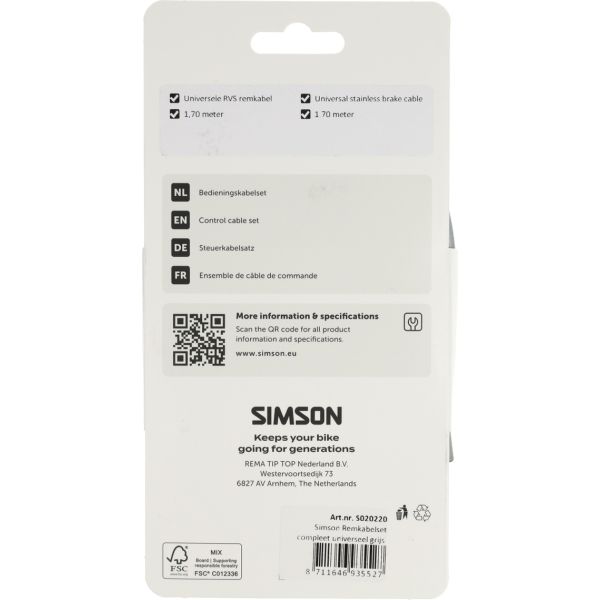 Simson - remkabelset compleet universeel grijs rvs