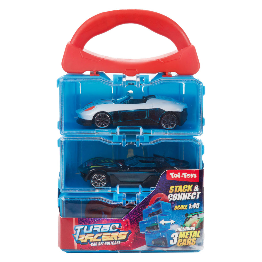 Toi-Toys - Toi-Toys Turbo racers opbergkoffer met 3 metalen auto's