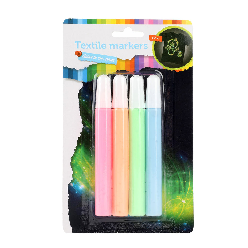 Toi-Toys - Toi-Toys Knijp textielstiften glow in the dark 4 stuks